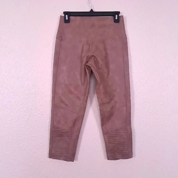 7 FOR ALL MANKIND capri legging size M coffee color Pleated Knit High Waist Moto - Picture 4 of 16